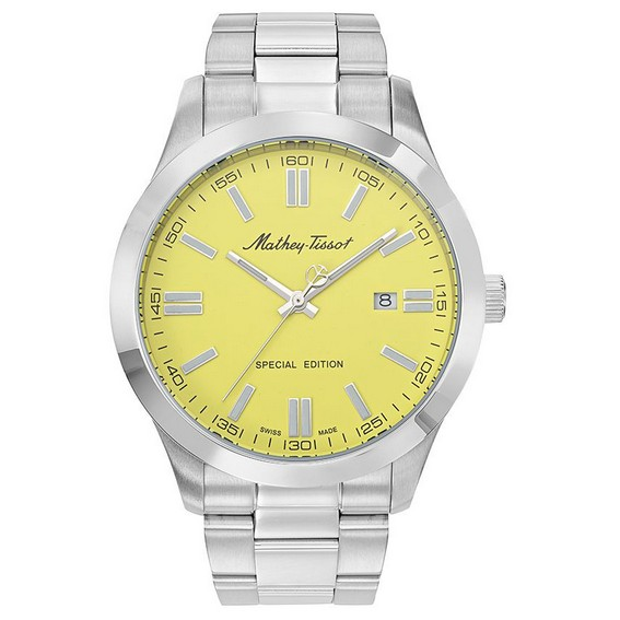 Relógio masculino Mathey-Tissot Mathy I Jumbo edição especial em aço inoxidável com mostrador amarelo quartzo H455J