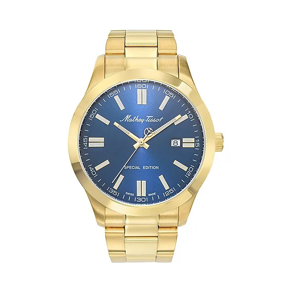 Mathey-Tissot Mathy I Jumbo Special Edition Gold Tone Stainless Steel Blue Dial Quartz H455PBU Men's Watch