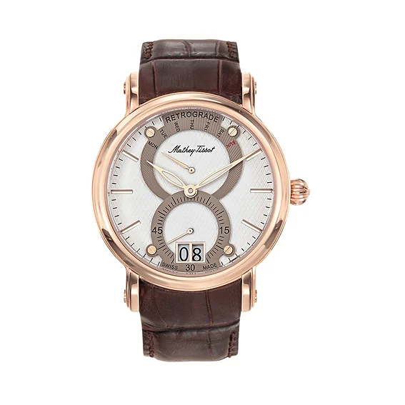 Mathey-Tissot Retrograde 1886 Leather Strap White Dial Quartz H7022PI Men's Watch