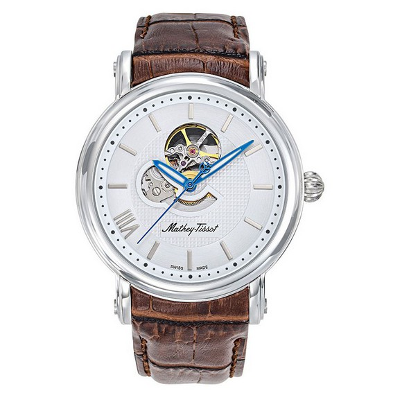 Mathey-Tissot Skeleton Leather Strap White Open Heart Dial Automatic H7053AI Men's Watch