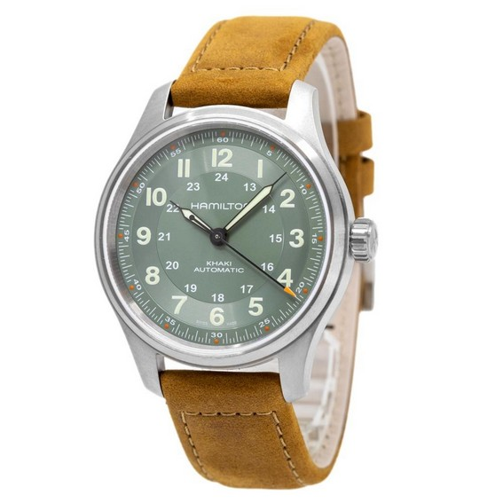 Hamilton Khaki Field Titanium Leather Strap Green Dial Automatic H70545560 100M Men's Watch