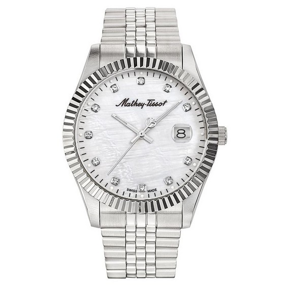 Mathey-Tissot Stainless Steel Crystal Markers White Mother Of Pearl Dial Quartz H710AI Men's Watch