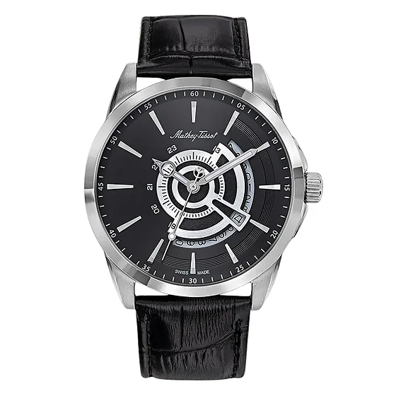 Mathey-Tissot Mondo Leather Strap Black Dial Quartz H711AN Men's Watch