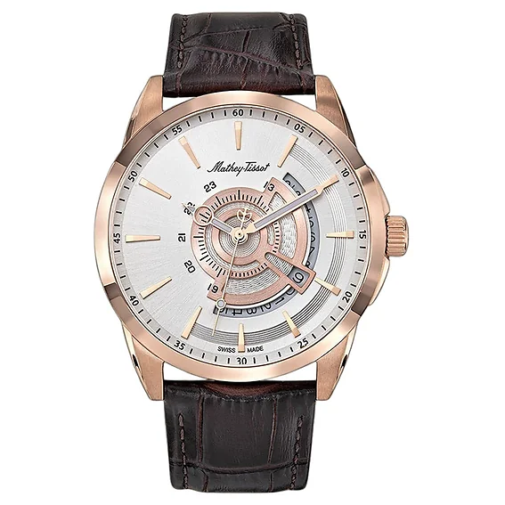 Mathey-Tissot Mondo Leather Strap Silver Dial Quartz H711PS Men's Watch