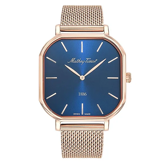 Mathey-Tissot Monsoon Square Rose Gold Tone Stainless Steel Blue Dial Quartz H7917PBU Men's Watch