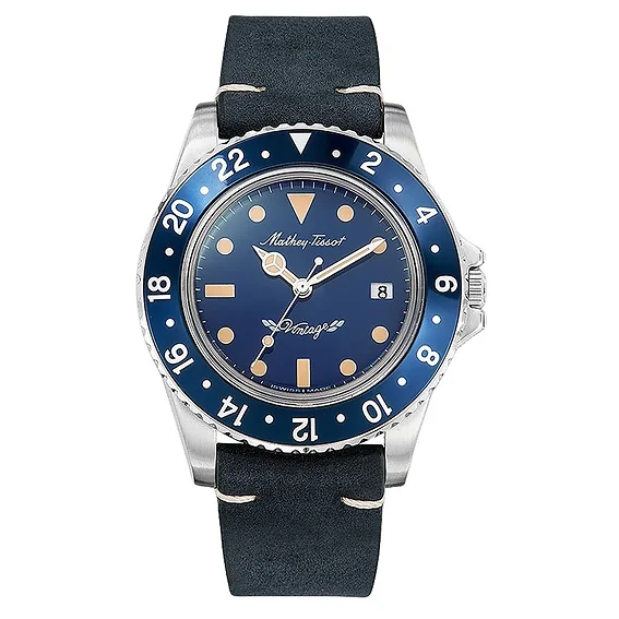 Mathey-Tissot Mathy Vintage Leather Strap Blue Dial Quartz H900ALBU Men's Watch