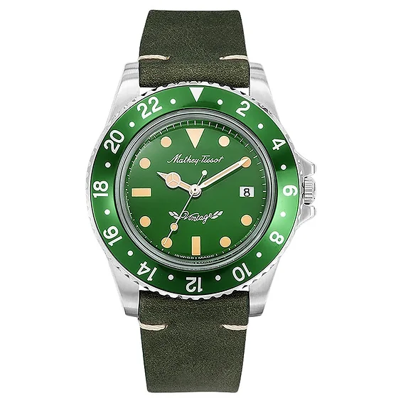 Mathey-Tissot Mathy Vintage Leather Strap Green Dial Quartz H900ALV Men's Watch