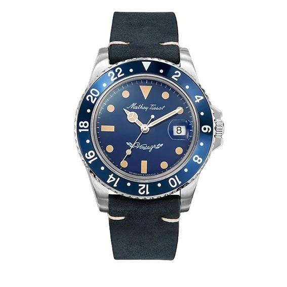 Mathey-Tissot Mathy Vintage Automatic Leather Strap Blue Dial H900ATLBU 100M Men's Watch