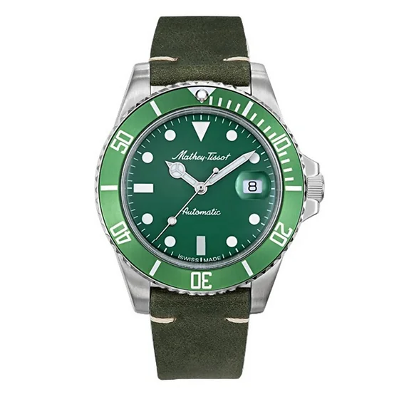 Mathey-Tissot Mathy Vintage Genuine Leather Strap Green Dial Automatic H901ATLV 100M Men's Watch