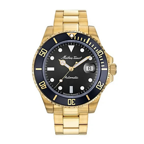 Mathey-Tissot Mathy Vintage Gold Tone Stainless Steel Black Dial Automatic H901ATPN 100M Men's Watch