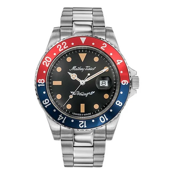 Mathey-Tissot Mathy Vintage Red and Blue Pepsi Bezel Black Dial Automatic H901ATR 100M Men's Watch