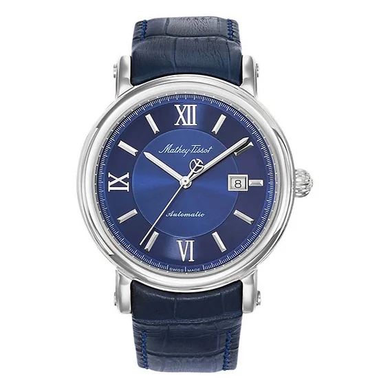 Mathey-Tissot Renaissance Genuine Leather Strap Blue Dial Automatic H9030ABU Men's Watch