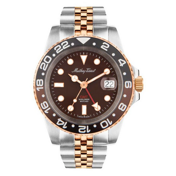 Mathey-Tissot Mathy Vintage GMT Two Tone 스테인레스 스틸 브라운 다이얼 쿼츠 H903RNM 100M 남성용 시계