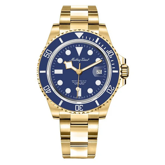 Mathey-Tissot Mathy Jumbo Gold Tone Stainless Steel Blue Dial Quartz H906PBU 200M Men's Watch