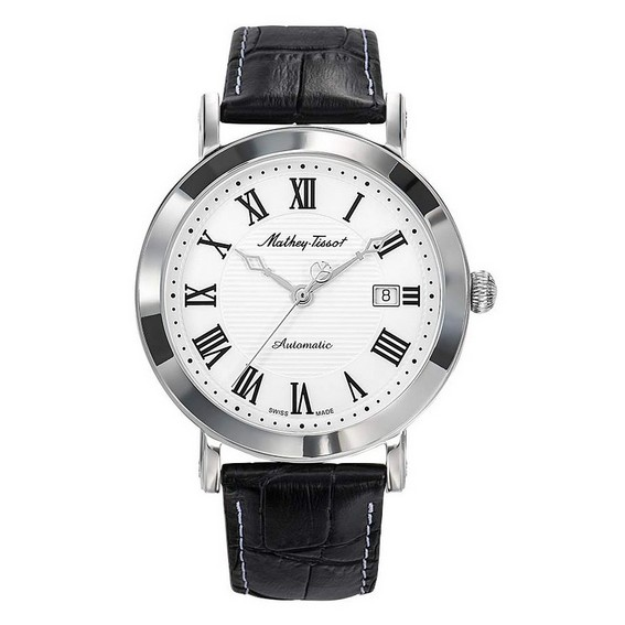 Relógio masculino Mathey-Tissot City com pulseira de couro com mostrador branco automático HB611251ATABR