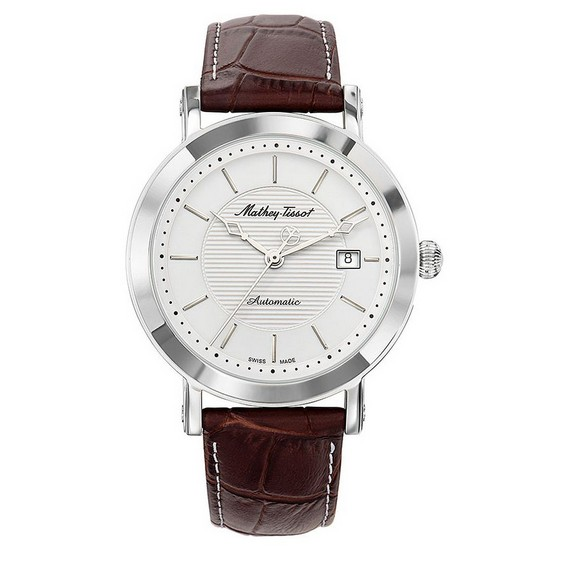 Relógio masculino Mathey-Tissot City com pulseira de couro com mostrador branco automático HB611251ATAI