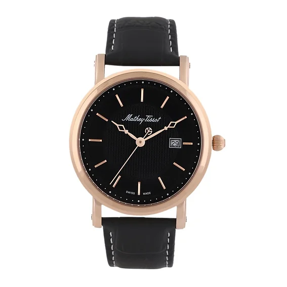 Mathey-Tissot City Leather Strap Black Dial Quartz HB611251PN Men's Watch