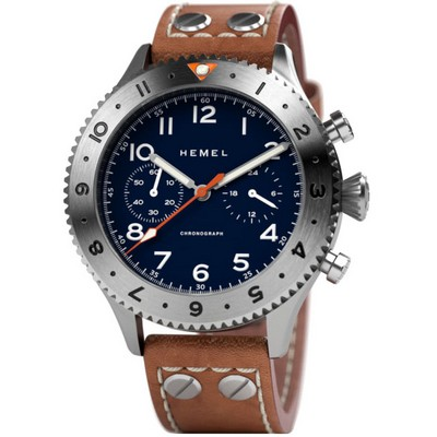 Hemel HFT20 cronógrafo GMT moldura azul marinho com mostrador Super-LumiNova quartzo HF4NA 100M relógio masculino
