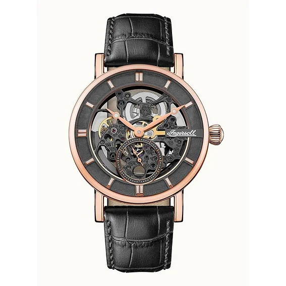 Ingersoll The Herald Leather Strap Black Skeleton Dial Automatic I00403B Men's Watch