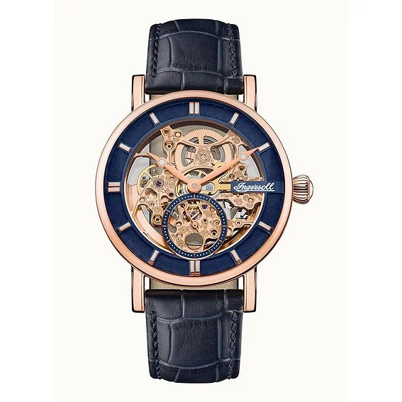 Ingersoll The Herald Leather Strap Blue Skeleton Dial Automatic I00407B Men's Watch