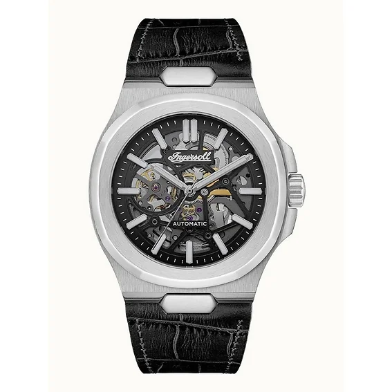 Ingersoll The Catalina Leather Strap Black Skeleton Dial Automatic I12502 Men's Watch