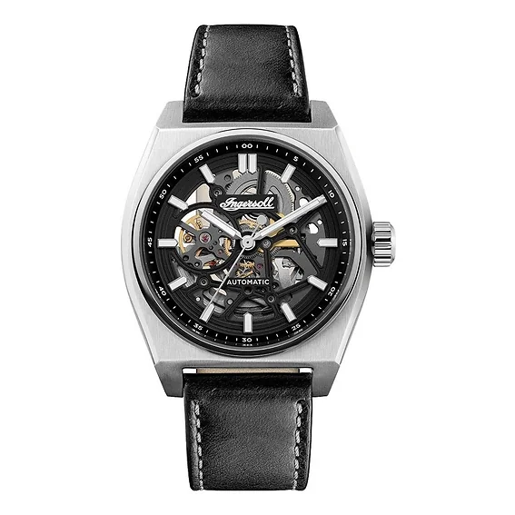 Ingersoll The Vert Leather Strap Skeleton Black Dial Automatic I14301 Men's Watch