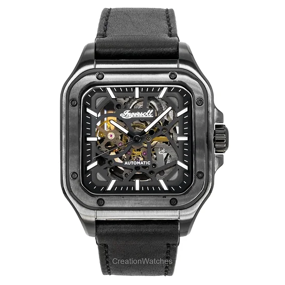 Ingersoll The Ollie Leather Strap Black Skeleton Dial Automatic I14504 Men's Watch