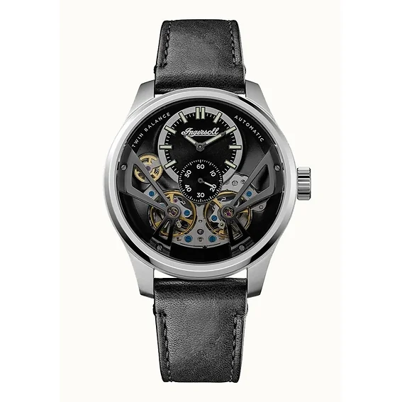Ingersoll The Naismith Leather Strap Black Skeleton Dial Automatic I16101 Men's Watch
