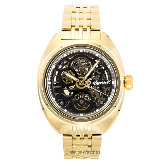 Ingersoll The Wrangler Gold Tone Stainless Steel Black Skeleton Dial Automatic I16902 Men's Watch
