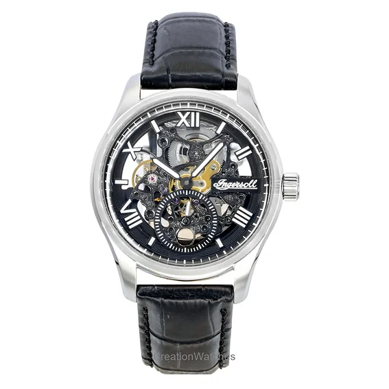 Ingersoll The Maverick Leather Strap Black Skeleton Dial Automatic I17401 Men's Watch