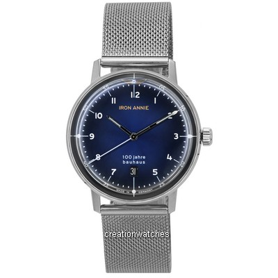 Iron Annie 100 Jahre Bauhaus Stainless Steel Mesh Bracelet Blue dial Quartz 5046M3 Men's Watch