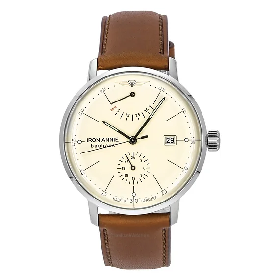 Iron Annie Bauhaus Leather Strap Beige Dial Automatic 50605 Men's Watch