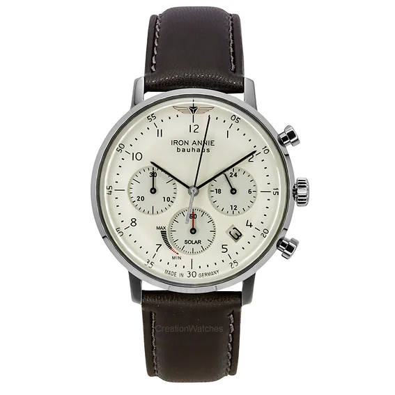 Iron Annie Bauhaus Chronograph Vegan Leather Strap Cream Dial Solar 50865n Men's Watch