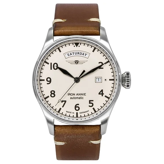 Iron Annie Flight Control Brown Leather Strap Beige Full Luminous Dial Automatic 51643 Men's Watch