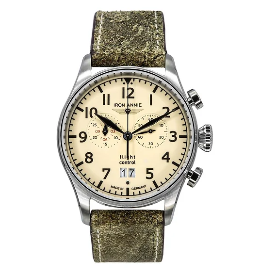 Iron Annie Flight Control Chronograph Leather Strap Beige Full Luminous Dial Automatic 51865 Men's Watch