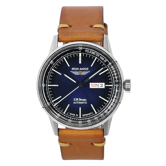Iron Annie G38 Dessau Leather Strap Blue Dial Automatic 53663 100M Men's Watch