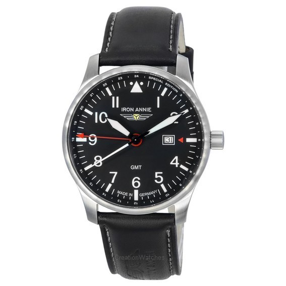 Iron Annie F13 Tempelhof Special Edition GMT Leather Strap Black Dial Quartz 56442 Men's Watch