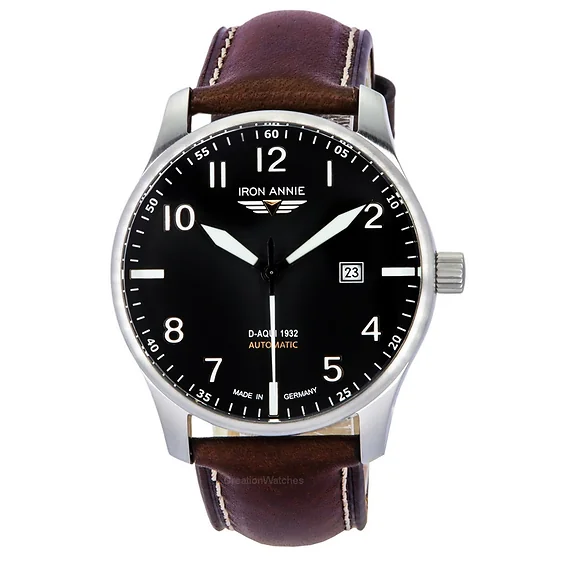 Iron Annie D-Aqui 1932 Leather Strap Black Dial Automatic 56622 100M Men's Watch