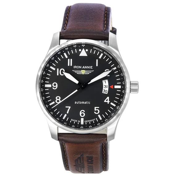 Iron Annie F13 Tempelhof Leather Strap Black Dial Automatic 56642 100M Men's Watch