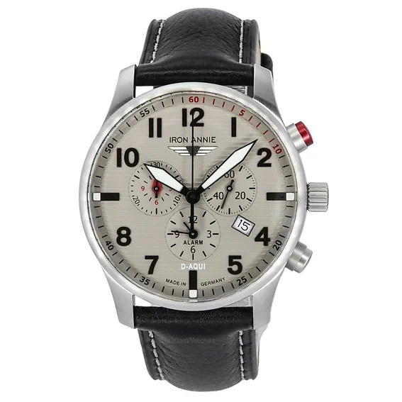Iron Annie D-Aqui Chronograph Leather Strap Grey Dial Quartz 56844 100M Men's Watch