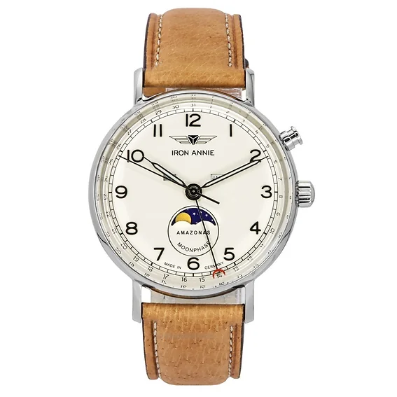 Iron Annie Amazonas Impressions Moonphase Leather Strap Beige Dial Quartz 59765 Men's Watch