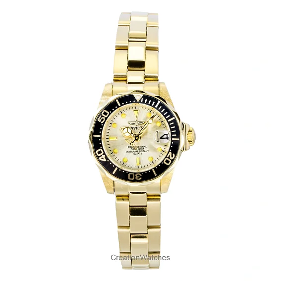 Invicta Pro Diver Gold Tone Stainless Steel Champagne Dial Quartz Diver's 17038 200M Women's Watch