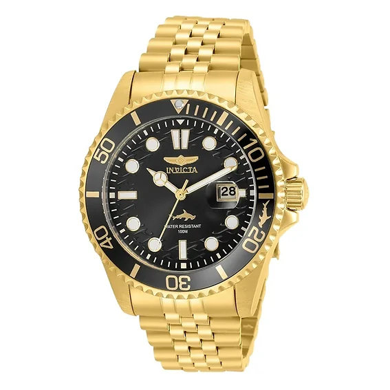 Invicta Pro Diver Gold Tone Stainless Steel Black Dial Quartz 30614 100M Men's Watch