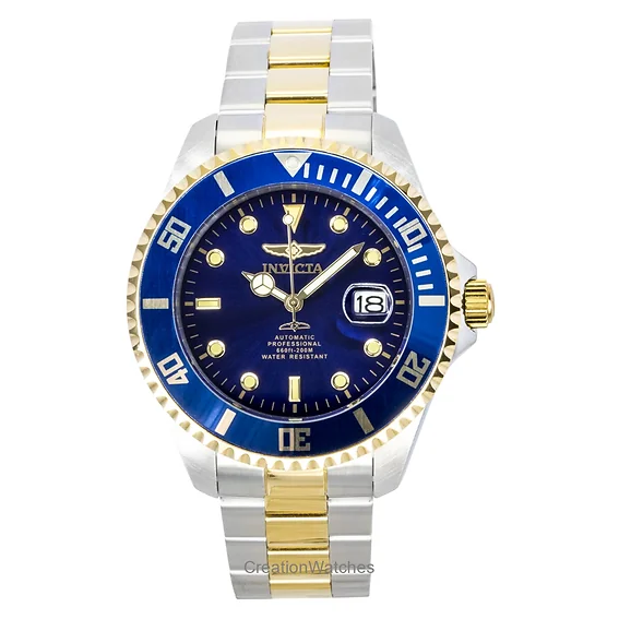Invicta Pro Diver Two Tone Stainless Steel Blue Dial Automatic Diver's 34042 200M Men's Watch