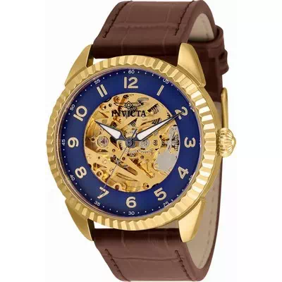 Invicta especialidade azul esqueleto mostrador pulseira de couro relógio masculino 36564 automático