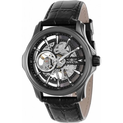 Relógio masculino Invicta vintage com pulseira de couro mostrador esqueleto mecânico 37951 100M