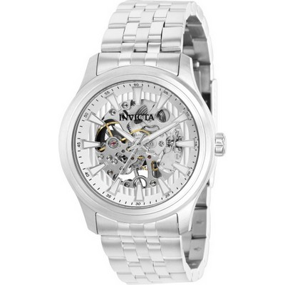 Invicta Vintage Stainless Steel Skeleton Silver Dial Mechanical 37964 100M Men's Watch