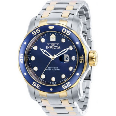 Relógio masculino Invicta Pro Diver dois tons de aço inoxidável mostrador azul quartzo mergulhador 39089 200M
