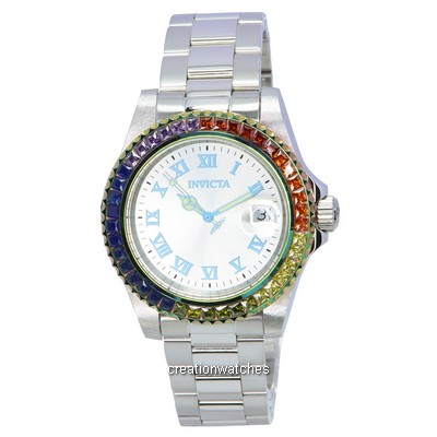 Relógio feminino Invicta Angel Zager exclusivo mostrador prateado Quartz Diver's 40228 200M relógio feminino