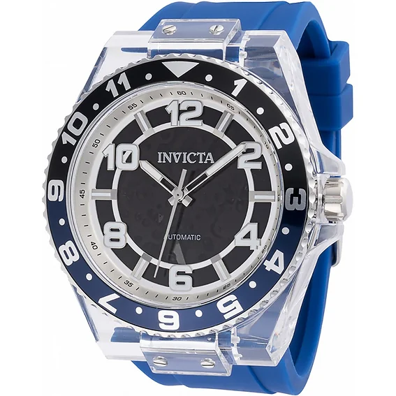 Invicta Speedway Blue Silicone Strap Black Skeleton Dial Batman Bezel Automatic 44382 100M Men's Watch